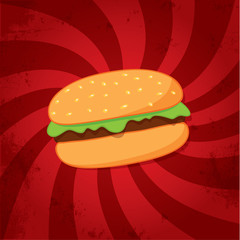 Hot dog with mustard and ketchup on dynamic red background