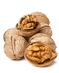 Walnuts on a white background