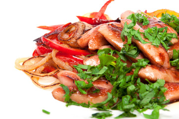 Sausages with parsley  isolated on white