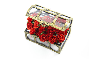 Red roses in box isolated