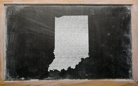 outline map of us state of indiana on blackboard