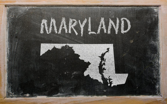 Outline Map Of Us State Of Maryland On Blackboard