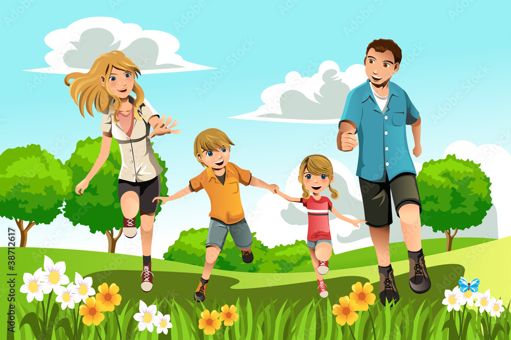 Canvas Prints family running in park