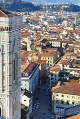 Naklejka premium Florence aerial view and the Dome bell tower.