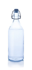 glass water bottle on white