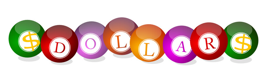 Color billiard ball with dollar sign - illustration - obrazy, fototapety, plakaty