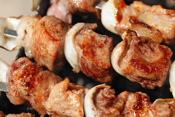 Meat slices prepare on fire