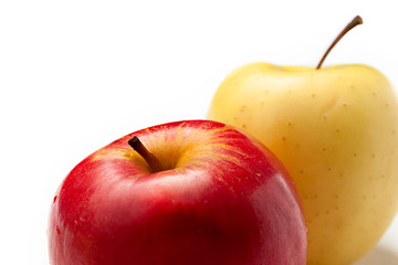 Red and yellow apples on white