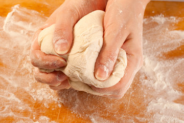 Kneading the dough with hands