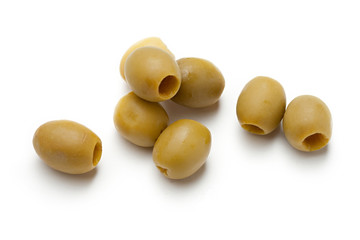 Heap of green seedless olives