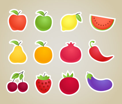 Vector fruit and vegetables silhouettes clip-art