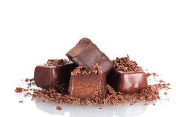 Сhocolate candy covered with chocolate shavings isolated