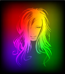 Hand-drawn fashion model from a neon. A light girl's face.