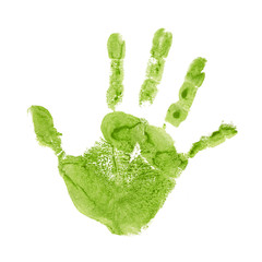 High resolution green painted hand print