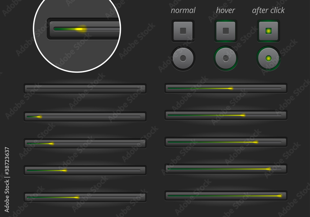 Poster loading bar in 10 positions + 2 buttons in 3 positions