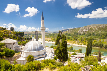 Mosque -  Pocitelj and in background  Neretva river.