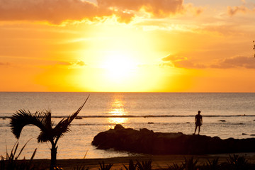 Mauritius Strand mit Sonnenuntergang