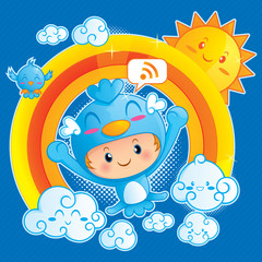 Boy in Blue Bird Costume