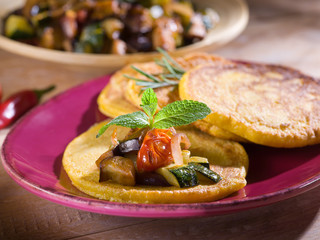 maize flapjack with vegetables