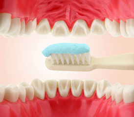 mouth from inside and tooth-brush