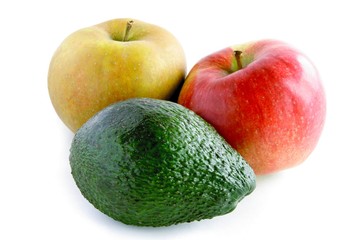 two apples and green avocado