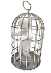 man in the cage, on a white background, 3d render