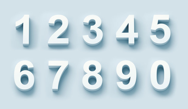 3d white numbers set