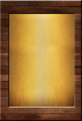 gold metal on wood background or texture