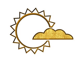 3d golden sun and cloud symbol