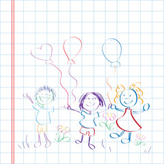Kids hand drawn on paper