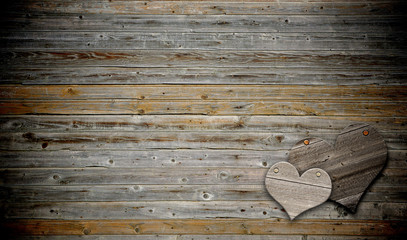 two heart on wood background with copy space