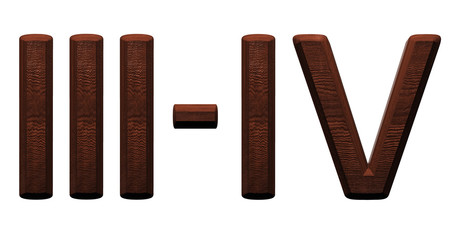 3d wooden roman numbers on white background.