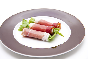 Schinken gerollt mit Salatblatt