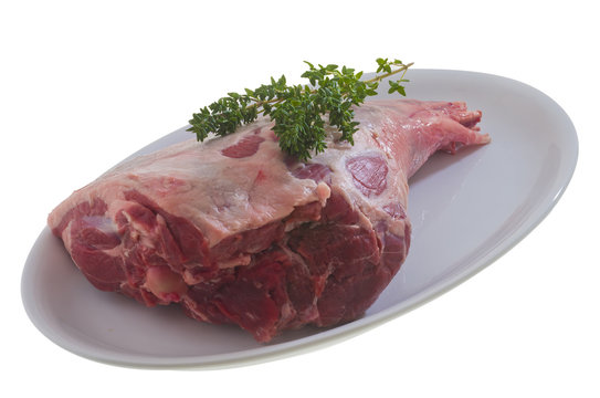 Raw leg of lamb