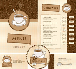 set for the cafe menu, business cards and coasters for drinks
