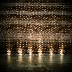 Wohndesign - Raum mit Klinkerwand beleuchtet