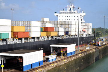 Container ship in the Panama canal