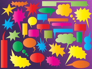 Collection of colourful speech and thought bubbles