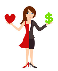 Young woman choosing between career and romance