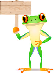 Frog with blank sign board