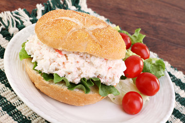 Seafood Salad Sandwich on a hard roll.