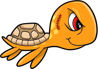 Stickers pour porte Dessin animé Tough Mean Summer Sea Turtle Animal Vector Illustration