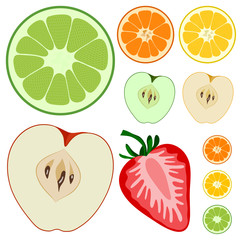 Vector cutting fruits are isolated on a white background