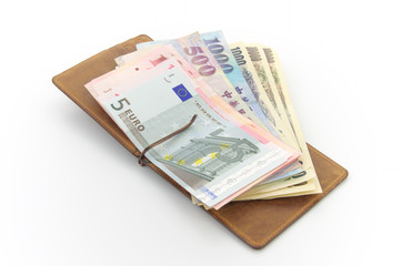 Obraz na płótnie Canvas Euro,New Taiwan Dollars,Japanese Yen bills