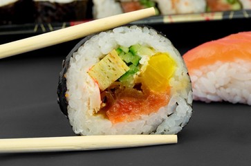 Japanese sushi and sticks composition