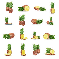 set of a ripe pineapple isolated