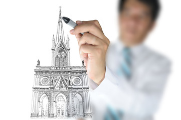 Businessman draw Christ church