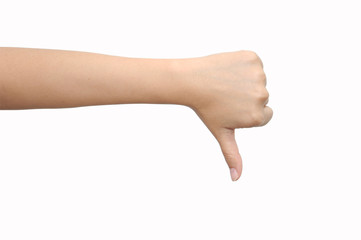 Female hand signaling thumb down