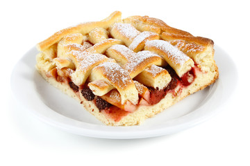 piece pie on plate isolated white background