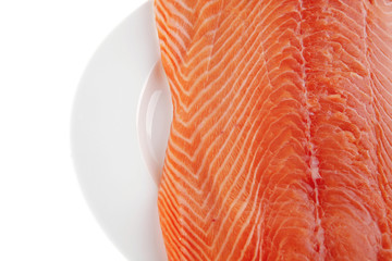 salmon fillet on white plate